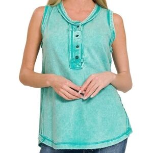 New Zenana Washed Sleeveless Henley